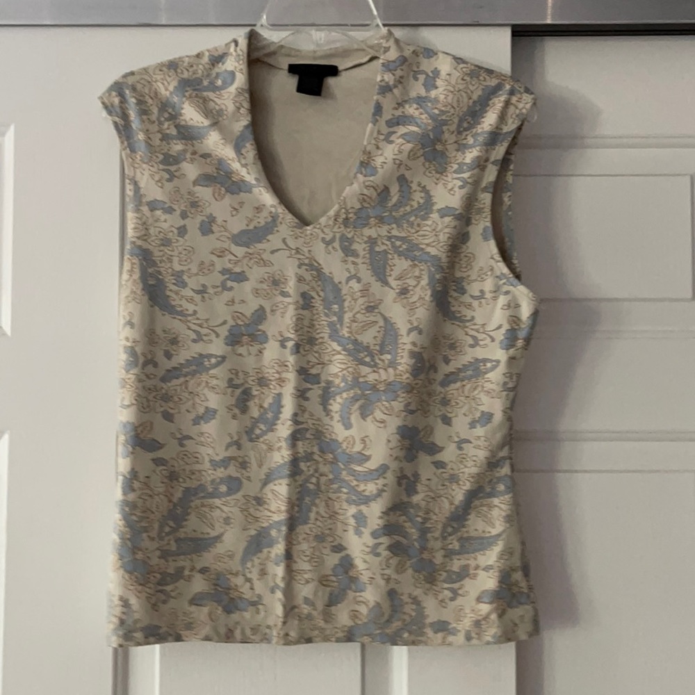 The Limited Cream and Light Blue Paisley V-Neck Tank
